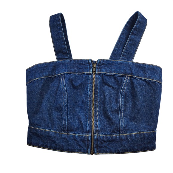 harper heritage Tops - Francesca Harper Heritage Denim Crop Top Blue Jean Square Neck Zip‎ Front L y2k